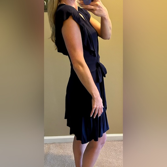BNWT Navy Blue Faux Tie V-Neck Dress - Picture 3 of 10